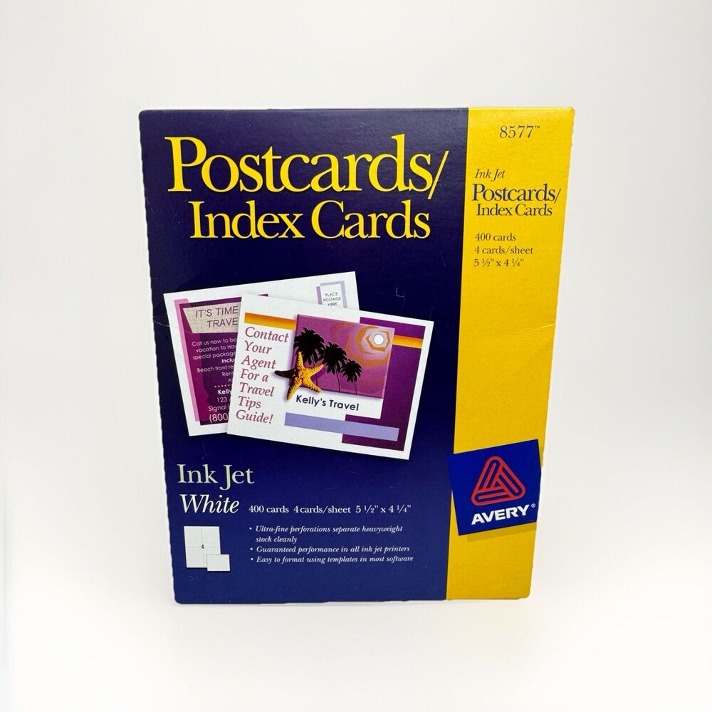 Avery Ink Jet Postcard Index Cards 8577 White 400 Cards 5 1/2"X4 1/4"